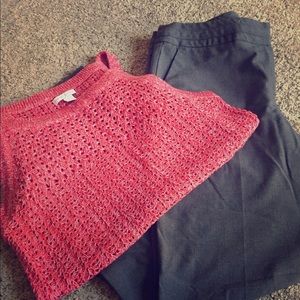 Dress barn pants and red tank sweater NY&Co med